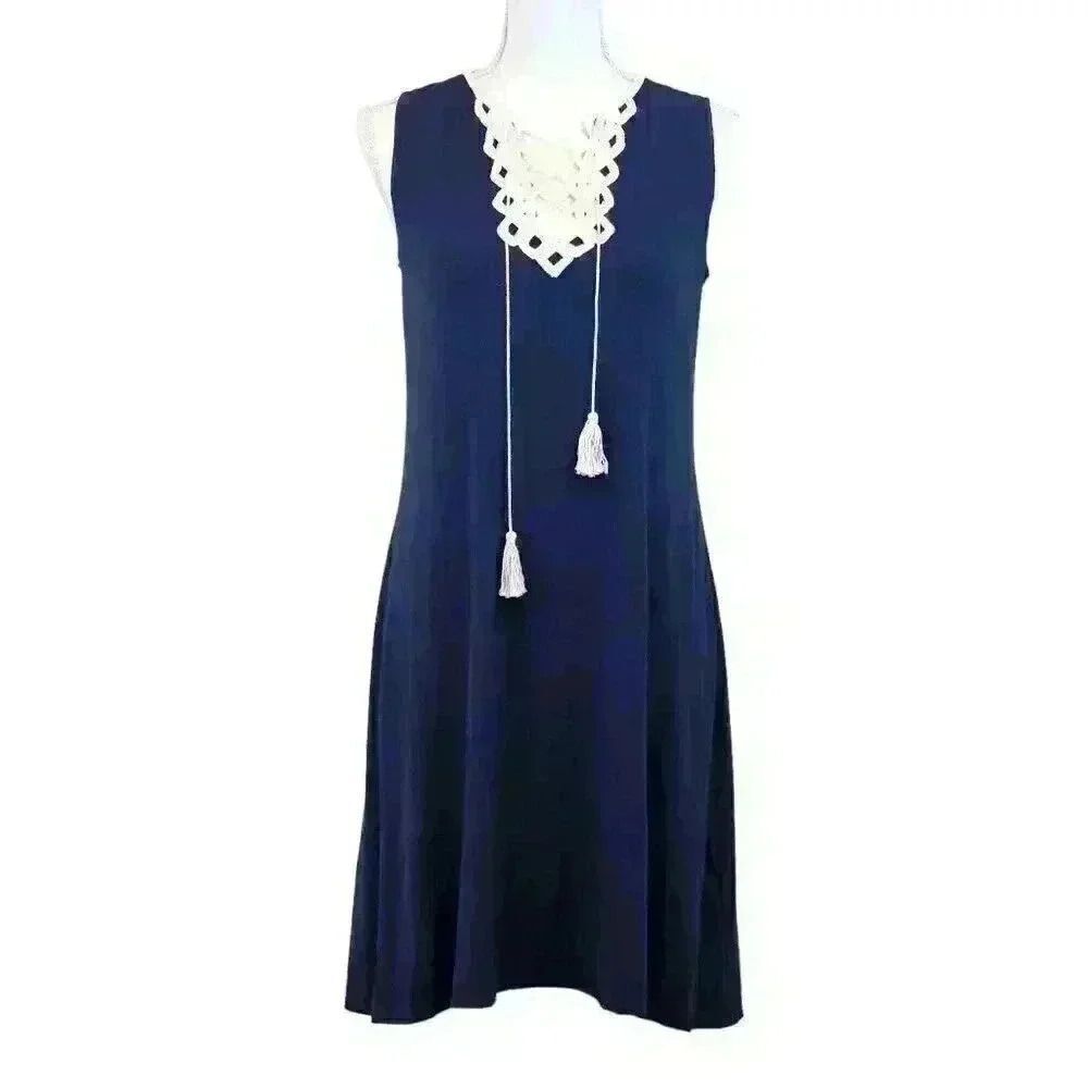 Max Studio Navy Blue Lace Up Front Sleeveless A-Line Mini Dress Size XS‎